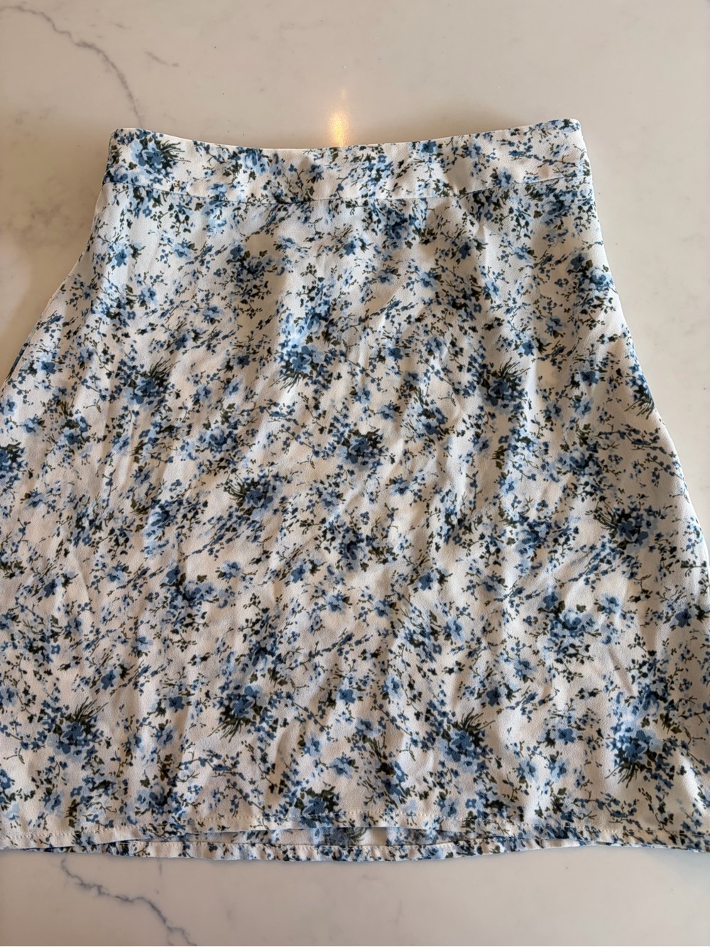 White and Blue Floral A-Line Skirt